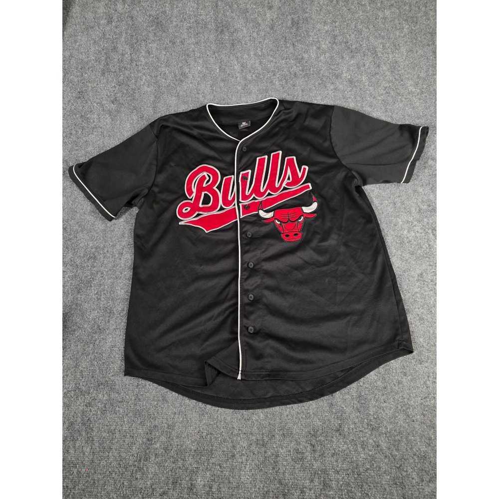 VTG NBA Chicago Bulls Baseball Jersey Mens 2XL Black Red Button Up Mesh 66 Shirt